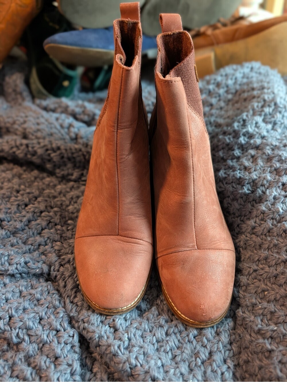 Toms ESME BURNT HENNA LEATHER 10012483 Women's NEW Ankle Boots Red US Size 7.5